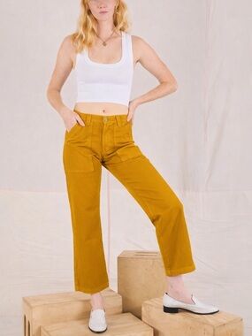 Big Bud Press Work Pants Women's XXS Petite Mustard Mid Rise Utility Casual